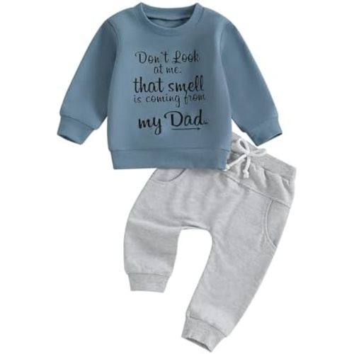 WZTYYDS Baby Boy Clothes Funny Letter Long Sleeve Sweatshirt Pullover Tops Joggers Pants Set Toddler Fall Winter Outfits