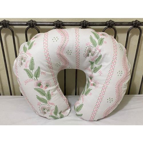 Pink and Green Floral Stripes and Vines Nursing Pillow Cover, Baby Girl Nursing Pillow Cover, Breastfeeding Pillow Cover