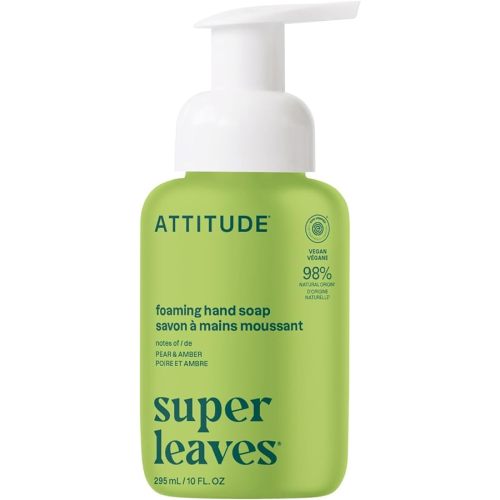 ATTITUDE Foaming Hand Soap, EWG Verified, Plant and Mineral-Based Ingredients, Vegan and Cruelty-free Personal Care Products, Pear & Amber Scent, 10 Fl Oz