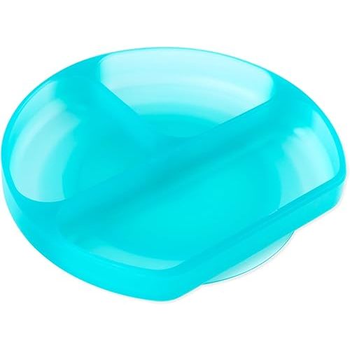 Bumkins Toddler and Baby Suction Plate, Silicone Divided Grip Dish for Babies and Kids, Baby Led Weaning, Children Feeding Supplies, Non Skid Sticky Bottom, Ages 6 Months Up, Blue Jelly