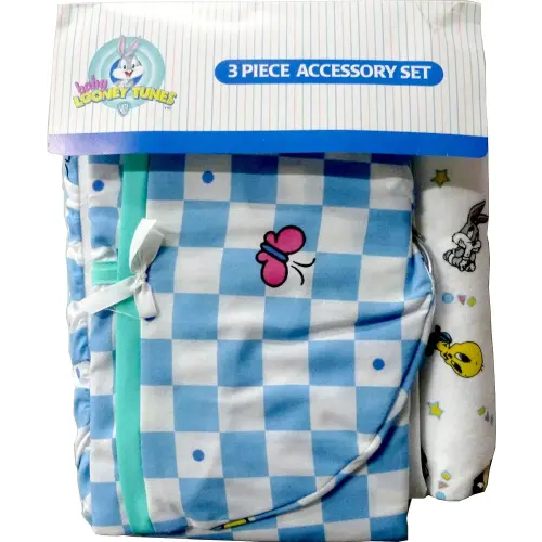Baby Looney Tunes 3 Piece Garden Party Accessory Set - Crib Skirt, Flannel Receiving Blanket, Diaper Stacker