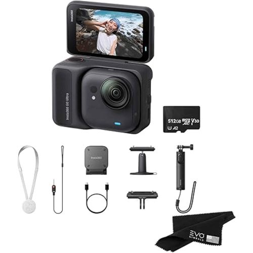 Insta360 GO Ultra Creator Bundle Midnight Black 512GB- Tiny Mighty Hands-Free 4K Cam, Lightweight, Low Light Excellence, Mount Anywhere, FlowState Stabilization, 200 Min Battery Life