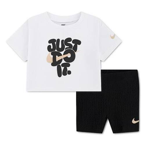 Baby Toddler & Little Girls 12 months - 6x Nike "Just Do It." Short Sleeve Boxy T-shirt & Biker Shorts 2-Piece Set