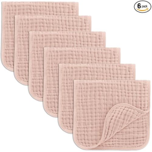 Comfy Cubs Muslin Burp Cloths 20" x 10", Pack of 6 - Large, 6-Layer, Ultra Absorbent 100% Cotton for Baby Drool and Messes - Soft, Safe & Gentle Baby Burp Cloths Set for Boys & Girls - Blush