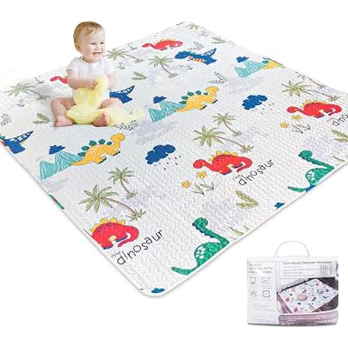 TANOSHII® Baby Play Mat for 59"x59" Playpen, Machine Washable Kids Mat, Cotton,Foldable Crawling Mat for Floor,One-Piece Crawling Mat Non Slip Baby Mat for Floor,Portable Travel(Dinosaur)