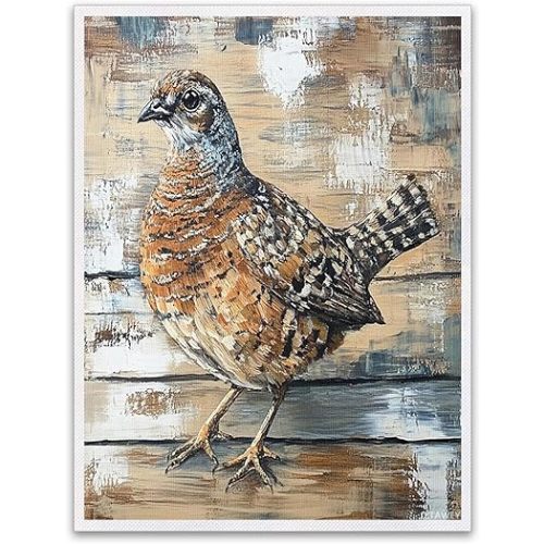 Vintage Hunting Quail Wall Art for Living Room Decor, 1 Piece Rustic Farmhouse Wood Canvas Prints Vertical Wall Art, Bird Decorative Bathroom Dining Room Bedroom 12x16Inch Unframed