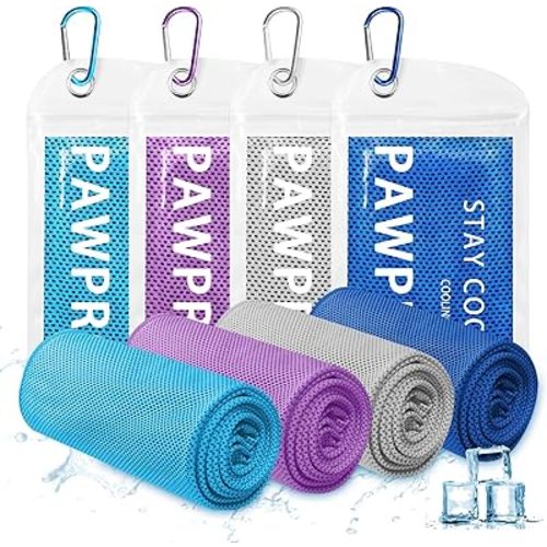 4 Packs Cooling Towels(40"x12"), Soft Breathable Cooling Towels for Neck and Face with Waterproof Bag & Carabiner, Microfiber Cooling Towel for Yoga, Sport, Running, Gym, Workout, Camping, Fitness