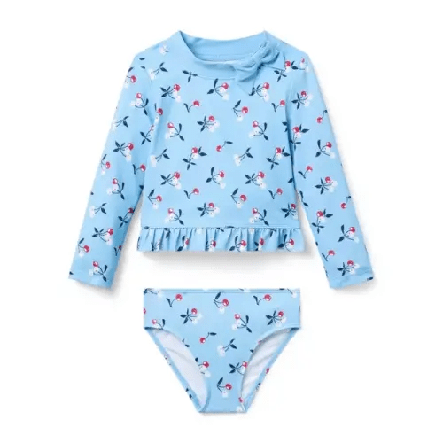 Girl Blue Bunting Cherry Recycled Cherry Rash Guard Swimsuit by Janie and Jack