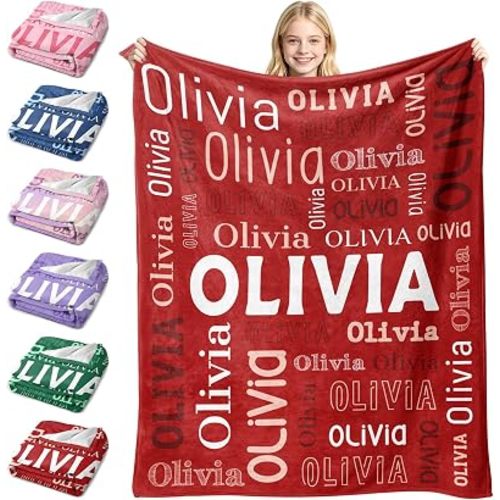 Custom Blanket with Name, Personalized Name Blankets for Teen Girls Boys Kids, Customized Flannel Throw Blanket Gifts for Christmas Birthday - Printed in USA