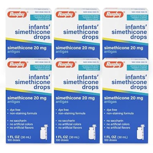 Rugby Dye-Free Infants' Gas Drops - Simethicone 20 mg Liquid Drops for Newborns, Babies, Toddlers, and Kids - Fast Relief from Gas Discomfort - No Artificial Colors or Flavors - 1 Fl. Oz. (6 Pack)