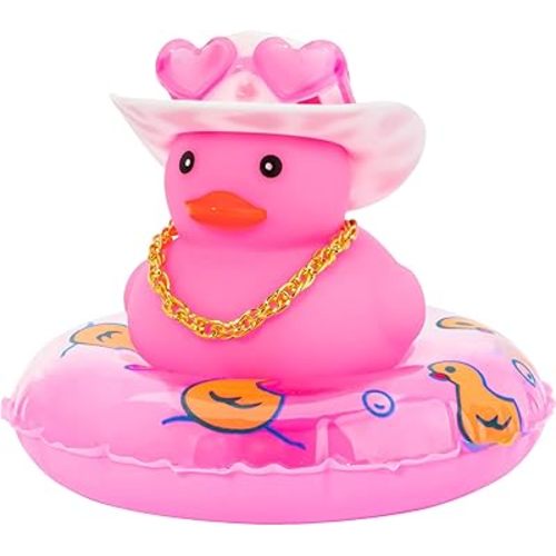 wonuu Pink Rubber Duck, Heart-Shaped Sunglasses Rubber Ducks for Cars, Funny and Cool as Car Ornament Gifts, Pink Cowboy Hat