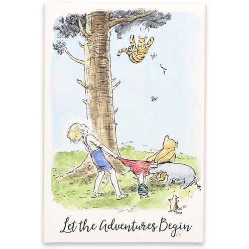 Open Road Brands Disney Winnie the Pooh Let the Adventures Begin Gallery Wrapped Canvas Wall Decor - Adorable Winnie the Pooh Wall Art for Home