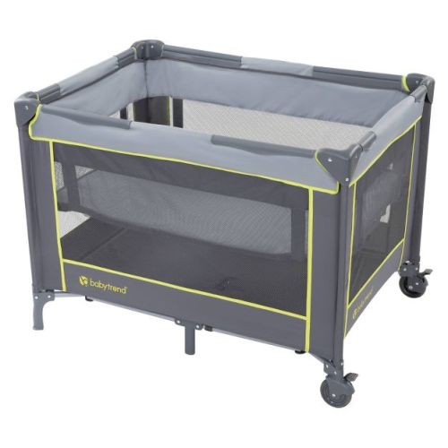 Baby Trend Portable Playard with Bassinet - Twinkle Lime: Easy Transport, Locking Wheels, 30 lbs Capacity