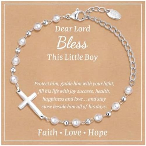 Baby Baptism Cross Bracelet Gift : 18k Gold Plated/Silver Delicate Pearl Cross Bracelets Kids Daughter Granddaughter Birthday First Communion Confirmation Gifts Christian Jewelry for Boys Girls