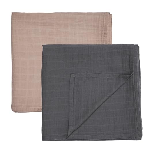 Huxie Swaddle - 100% Organic Cotton - Muslin Swaddle Blankets for Newborn, 47" x 47" 2-Pack (Blush/Soft Grey)