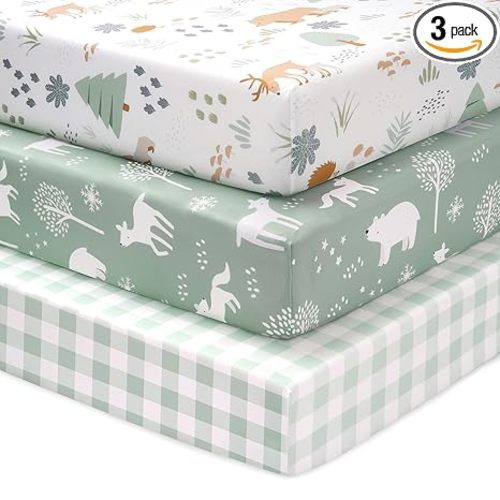 Baby Crib Sheets for Boys, 3 Pack Fitted Crib Sheets Neutral 52”x28”