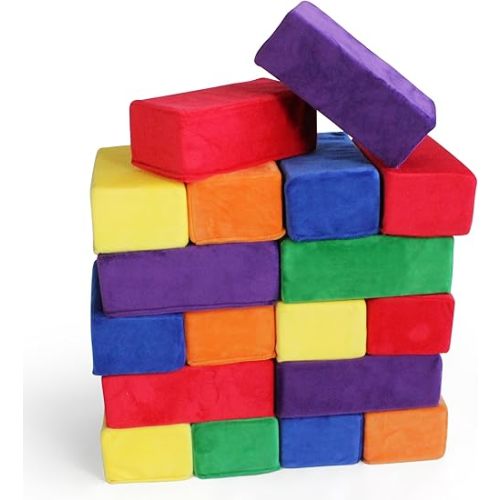 The Original Premium Plush Building Block for Kids - Certified Safe Foam Blocks in Luxuriously Soft Fabric Covers - Set of 24 (Classic Colors)