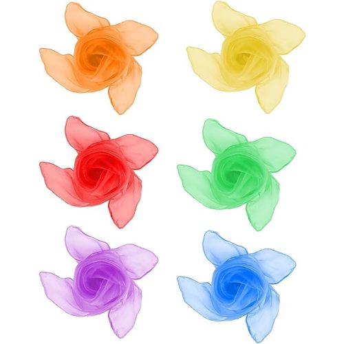 vivinin Play Silks 6P, 24 x 24 Inch Juggling Scarves for Kids Play, Unisex 6 Colors Square Play Scarves for Toddlers and Children, Magic Tricks Performance, Movement Dance Playsilk