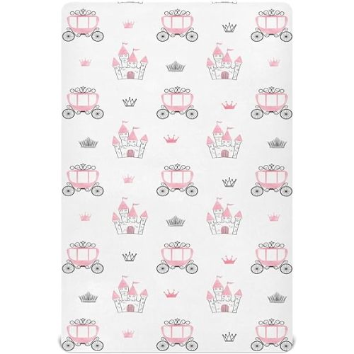 Crib Sheets for Boys Girl Princess Castle Crown Carriage Breathable Mini Crib Mattress Sheets Fitted,Toddler Baby Sheets for Crib Mattress 39 * 27 * 5In