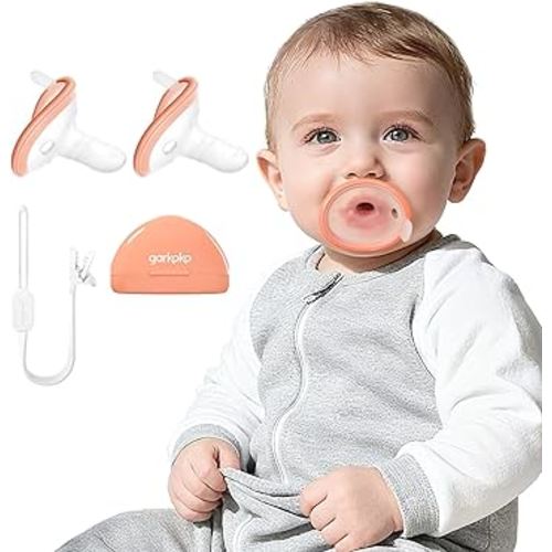 2-Pack Teething Pacifiers with Clip & Case, for Babies 0-18 Months, Thumb Shape Avoid Baby Biting Hands, Non-Touch Face, Food-Grade Silicone, Baby Teething Relief