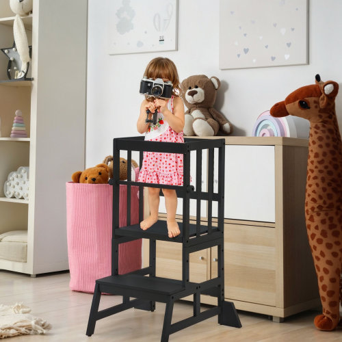 Harriet Bee 35.4''' Adjustable Kids Toddler Standing Tower With Anti-drop Bar, Anti-tip Kids Kitchen Step Stool & Reviews | Wayfair
