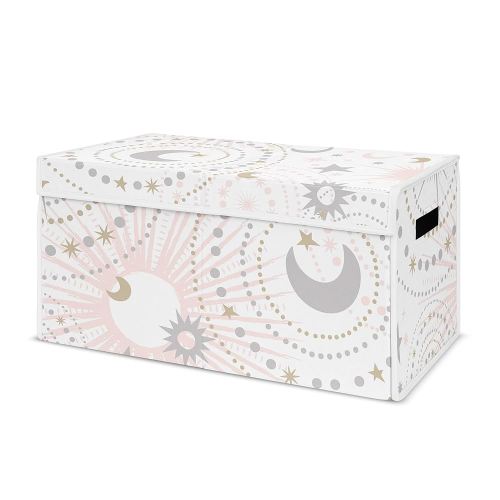 Sweet Jojo Designs Blush Pink, Gold and Grey Star and Moon Girl Baby Nursery or Kids Room Small Fabric Toy Bin Storage Box Chest for Celestial Collection