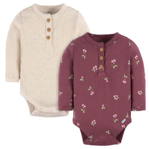 2-Pack Baby Girls Berries Henley Onesies® Bodysuits