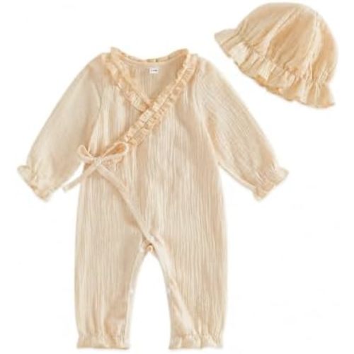 Kupretty Newborn Baby Girl Clothes Ruffle Wrap Romper+ Bonnet
