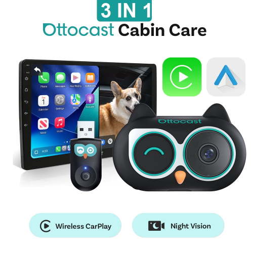 Ottocast Cabin Care Baby Car Camera 1080P HD Rear Camera, Wireless CarPlay Adapter & Android Auto, with Split-Screen