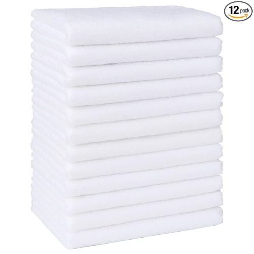 HOMEXCEL Baby Washcloths 12 Pack-Microfiber Coral Fleece Baby Bath Face Towel 7 x 9 Inch Extra Absorbent Soft Burp Cloth and Wash Cloths for Newborn-Infants and Toddlers,White