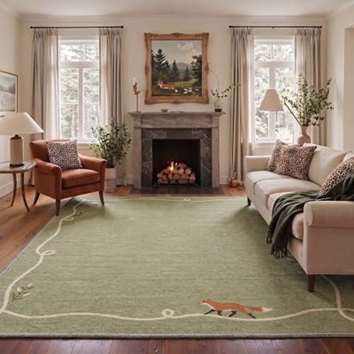 8X10 Area Rug for Living Room, Animal Woodland Fox Non Slip