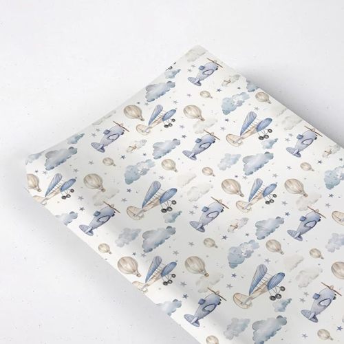 Plane Hot Air Balloon Transportation Pattern Baby Changing Pad Cover, Unisex Aircraft Clouds Stars Nursery Diaper Changing Table Pad Mat Sheet for Boys Girls-16x32