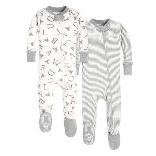 A-Bee-C and Stripes Organic Cotton Snug Fit Footed Sleeper 2 Pack – Burt's Bees Baby