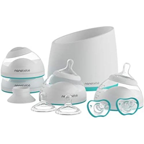 Nanobebe Baby Bottles Breastmilk Starter Set, Anti Colic Newborn Bottle Protects Breast Milk Nutrients for Breastfed, Includes Bottle Warmer (ttpm Award Winner)