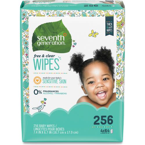 Seventh Generation® Free & Clear Baby Wipes, Refill, Unscented, White, 256/Pack