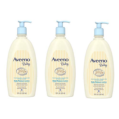 Aveeno Baby Daily Moisture Lotion for Delicate Skin with Natural Colloidal Oatmeal & Dimethicone, Hypoallergenic, Fragrance-, Phthalate- & Paraben-Free, 3 x 18 fl. oz (Amazon Exclusive)