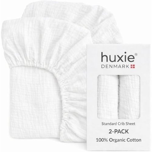 Crib Sheets – Organic Cotton Muslin Fitted Crib Sheet – Standard Size for Baby Boy and Baby Girl 28" x 52" Ultra-Soft and Breathable. 2-Pack(Soft White)