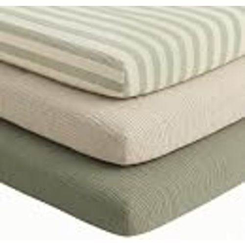 Muslin Bassinet Sheets 3-Pack for Bedside Sleepers, 33" x 21" | 100% Cotton, Soft & Breathable, Full Elastic Fit, for Baby Delight, Dream On Me, Baby Girl Boy (Green)