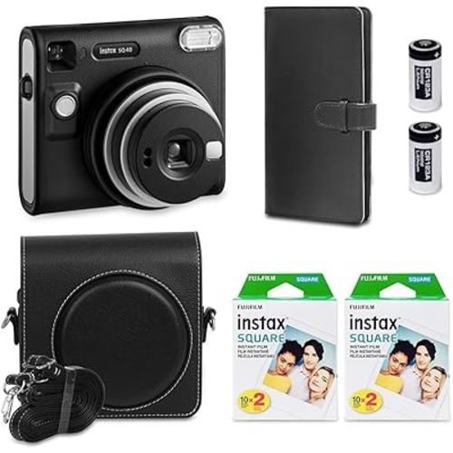 Fujifilm Instax Square SQ40 Instant Camera Vintage Black + Fuji Instax Film Value Pack (40 Sheets) + Shutter Accessories Bundle, Includes Style Compatible Carrying Case, Photo Album 80 Pockets