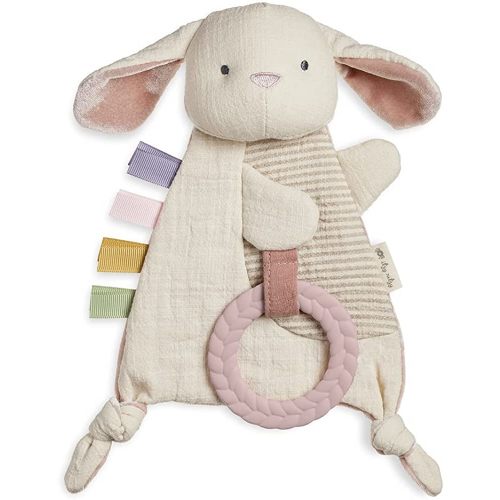 Itzy Ritzy - Bitzy Crinkle Sensory Toy Bunny with Crinkle Sound for Babies & Toddlers - Features Soft Braided Teething Ring & Textured Ribbons, Designed for Ages 0 Months and Up, Bunny