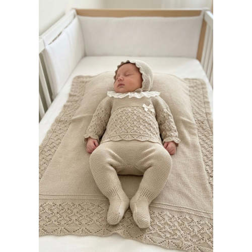 BABY RHOMBUS BLANKET AND LACE COLLAR NEWBORN 4P SET – Lilileyba