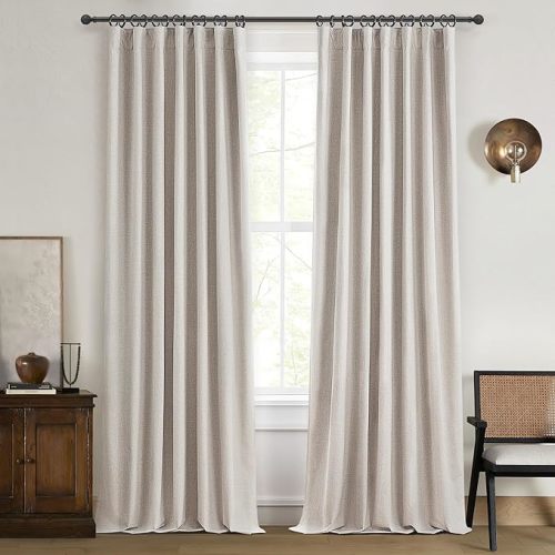 100% Blackout Elegant Curtains 95 Inch 2 Panel Set for Living Room/Sunroom Thermal Insulated Custom Curtains for Windows Boho Farmhouse Drapes Office(Ivory Cream/Off White)Hook Belt Pleated/Back Tab - Natural Linen - 50"W x 95"L x 2 Panels