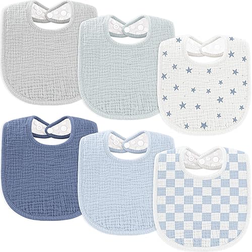 Susurration Muslin Baby Bibs 6 Pack Cotton Baby Drool Bibs,Soft Adjustable Baby Drooling Bibs for Unisex Boys Girls