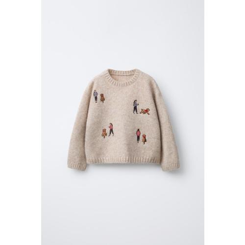 EMBROIDERED KNIT SWEATER WITH WOOL - Ecru | ZARA United States