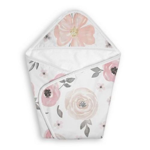 Sweet Jojo Designs Baby Girl Hooded Baby Towels Watercolor Floral Pink and Grey