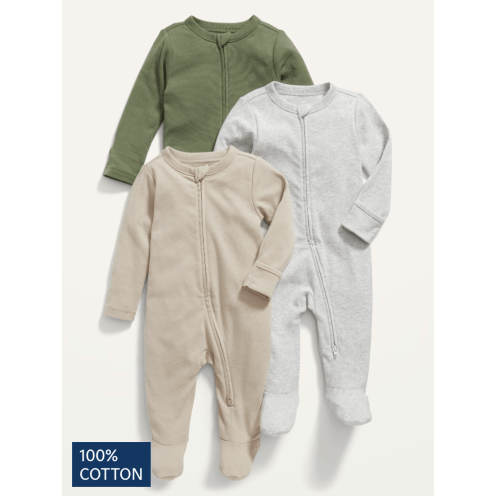 Unisex 3-Pack Sleep & Play 2-Way-Zip Footed One-Piece for Baby