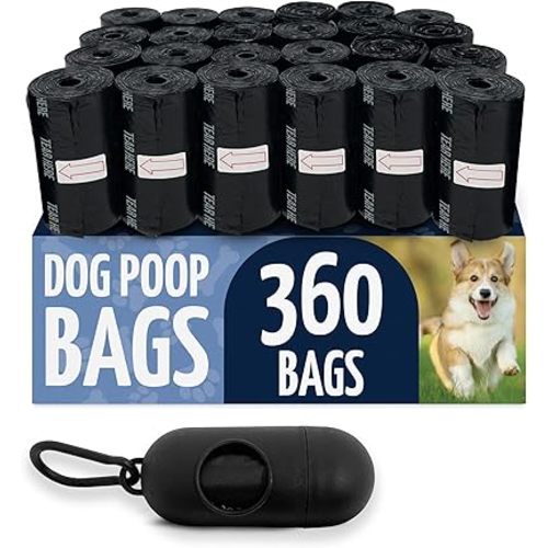 Reli. Dog Poop Bags w/Holder (360 Pack - 24 Rolls) | Leash Clip Dispenser | 9x13" Large Dog Bag for Poop | Black Pet Waste Carrier Refills w/Clip Dispenser | Unscented, Leak Proof