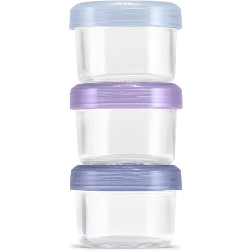 Ello Color Lock 4oz Glass Condiment Containers with Lids, 3 Pack, Purple