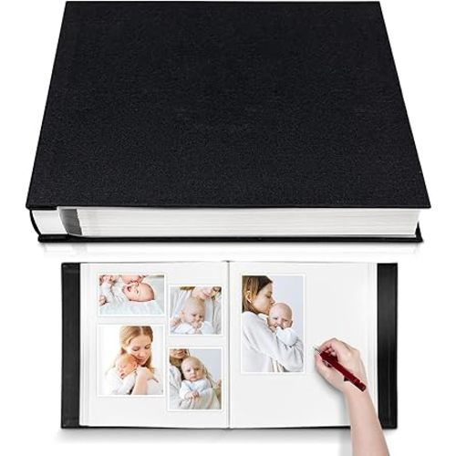 Large Photo Album Self Adhesive 4x6 8x10 10x12 13"x12.8" Magnetic Scrapbook Album 12.6"x11" Inch 60 Sticky Pages Linen Cover DIY Photo Album with A Metallic Pen and DIY Stickers(Black)