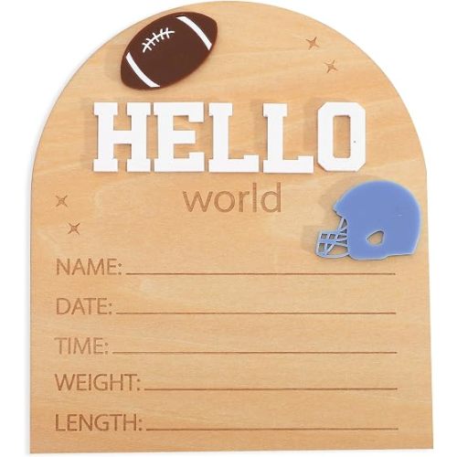 Football Birth Stats Sign Hello World,Hello World Baby Announcement Sign